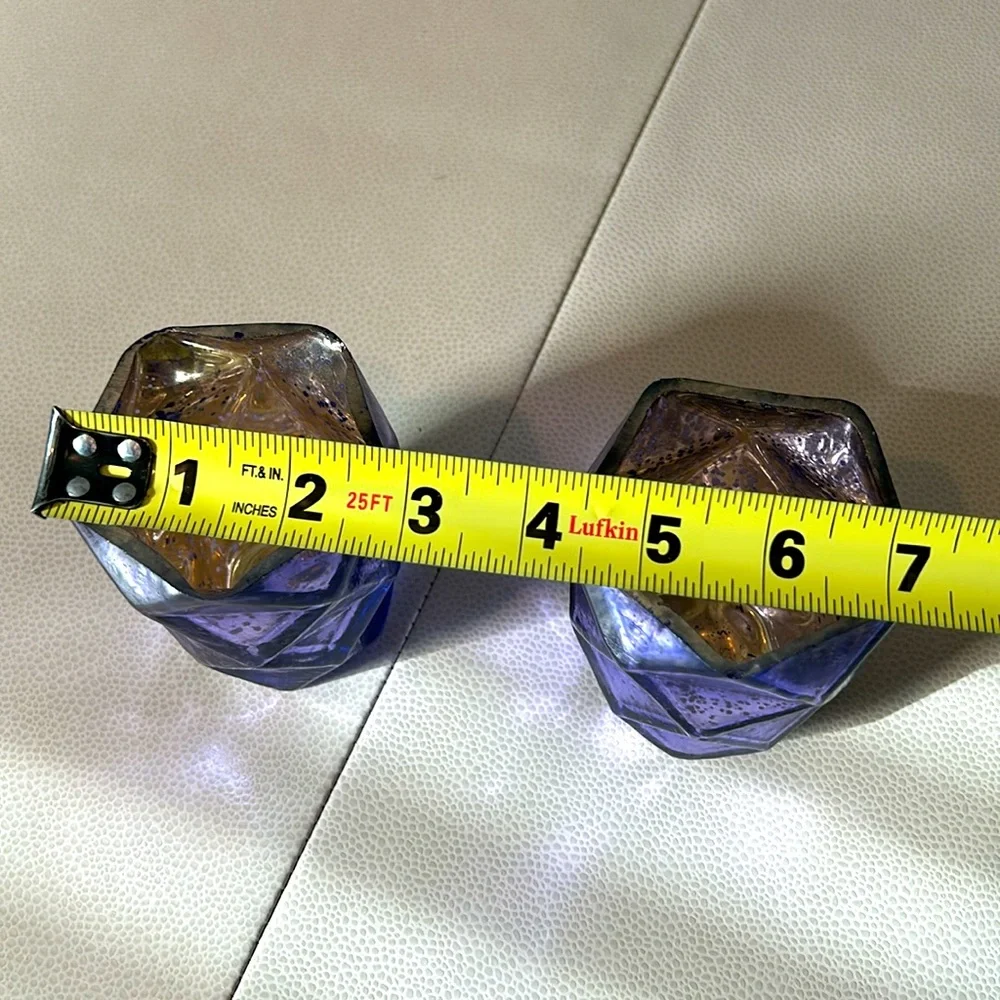 Mercury Glass Votive/Tea-light Candle Holders/2 Purple Gold Glam Decor